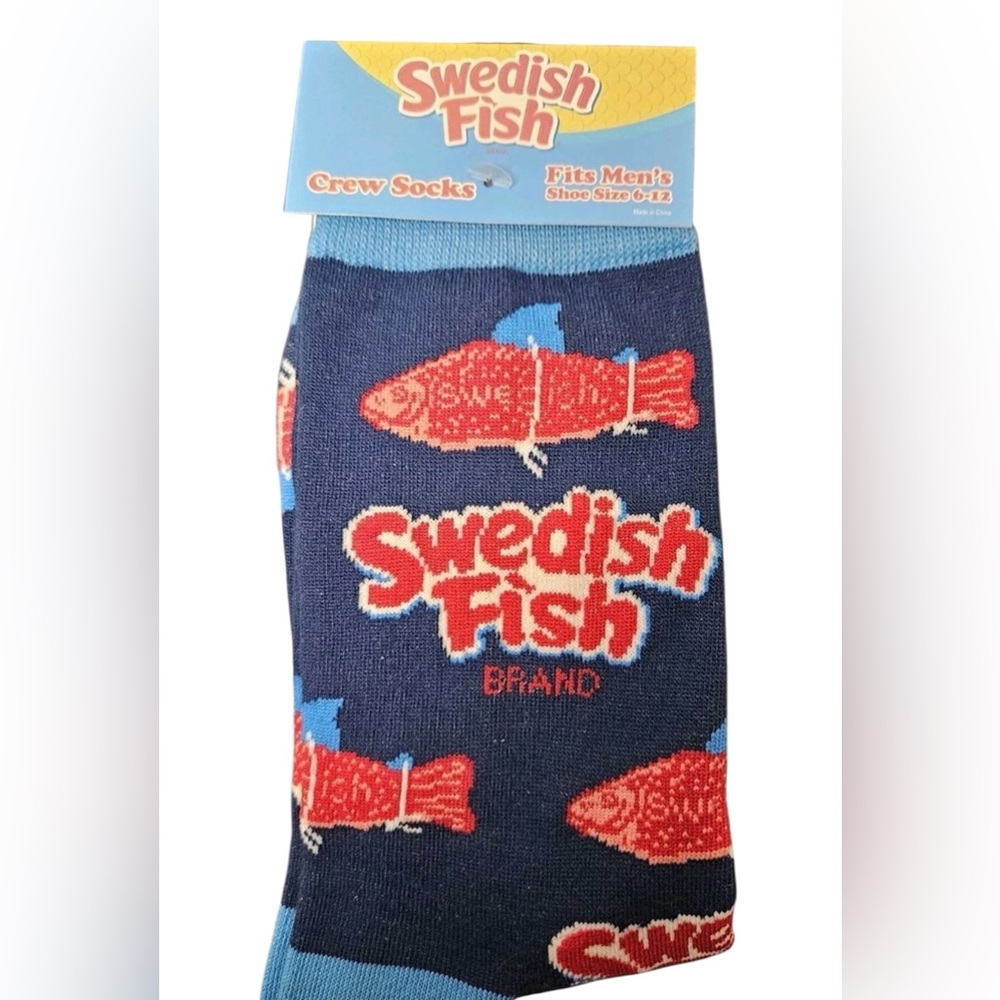 New Funny Swedish Fish Novelty Character Crew Socks Men's 6-12 Stretchy